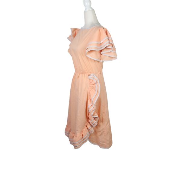 Vintage 60s peach orange sailor frilly midi dress S - Picture 3 of 5